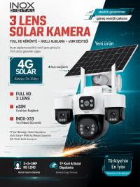 INOX-X13 3LENS 4G ESİM SOLAR KAMERA  2+2+2 MP 1920X1080 Ses algılama 20Mt Solar Panel+ Dahili Batarya